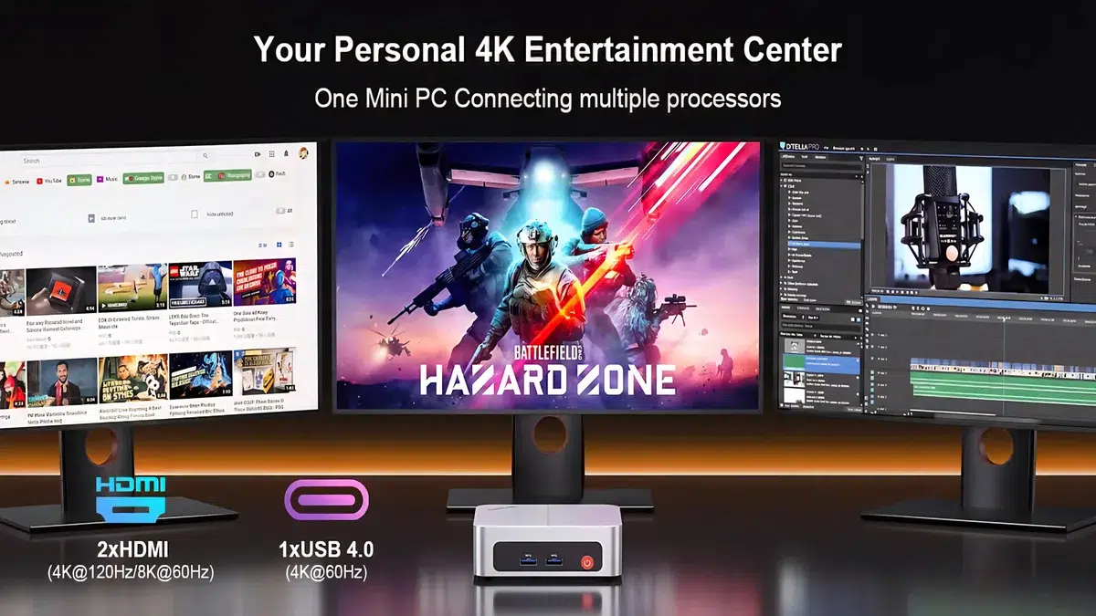 كمبيوتر Ninkear MBOX18 أثناء تشغيل لعبة على الشاشة