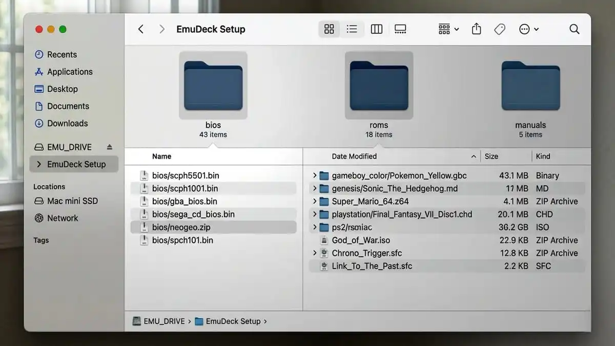 مجلدات ملفات BIOS وROMs على جهاز كمبيوتر بأسلوب واجهة نظام ملفات حديث (File Explorer style