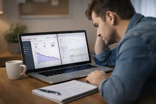 تحليل سبب عدم ظهور المقال المفهرس في نتائج البحث باستخدام Google Search Console ومؤشرات التفاعل