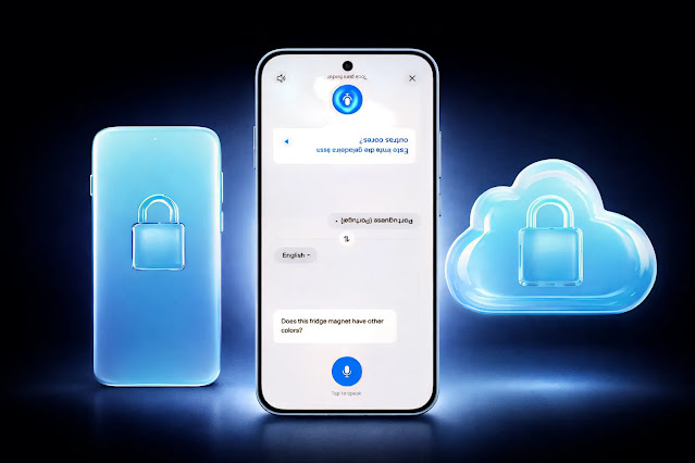 ذكي متكامل في OPPO Reno15 Pro 5G – الخصوصية أولًا دمج بصري يوضّح ميزات الأمان في OPPO Reno15 Pro 5G، يشمل قفل الهاتف الذكي، السحابة الحاسوبية الخاصة، والترجمة بالذكاء الاصطناعي لحماية البيانات في 2026