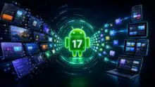 واجهة نظام أندرويد 17 الجديدة مع تصميم متكيف يوضح كيفية عمل التطبيقات على مختلف أحجام الشاشات بمرونة عالية