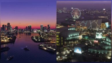 لقطة من مدينة Vice City في GTA 6 تُظهر انعكاسات على سطح الماء مع جدل تقني حول غياب انعكاس عجلة فيريس وتحليل Digital Foundry ورد روكستار