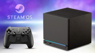 جهاز منصة Steam Machine الرسمي باللون الأسود المطفي بجانب أغطية واجهة خشبية فاخرة ومضاء بنور الشمس الطبيعي ليعبر عن صدمة أسعار Valve وشروط حجز المنصة الجديدة