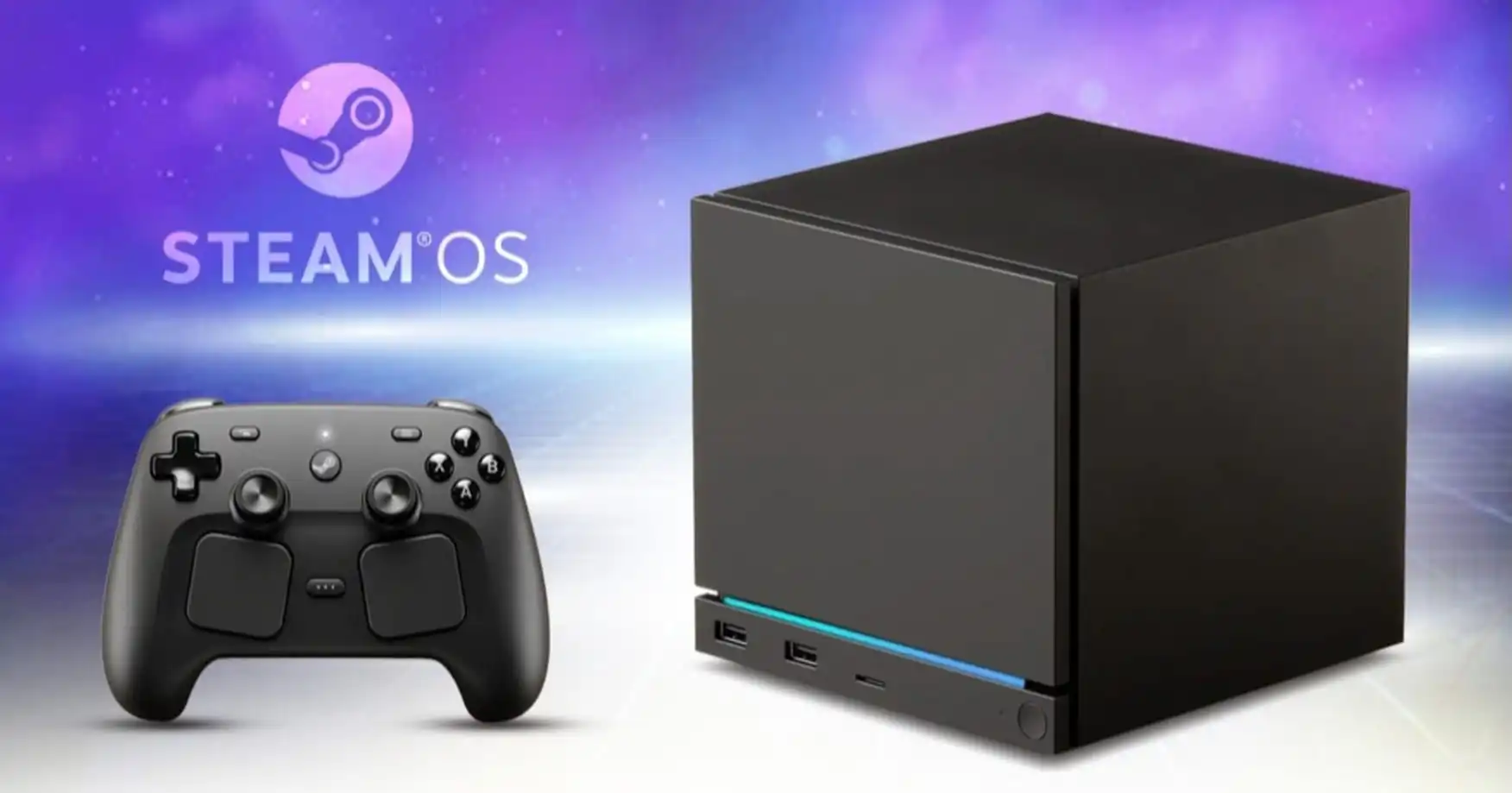 جهاز منصة Steam Machine الرسمي باللون الأسود المطفي بجانب أغطية واجهة خشبية فاخرة ومضاء بنور الشمس الطبيعي ليعبر عن صدمة أسعار Valve وشروط حجز المنصة الجديدة