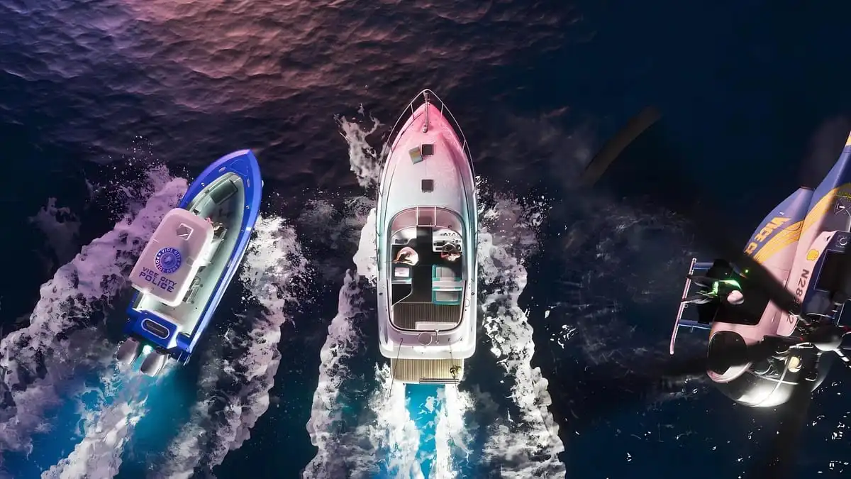 مطاردة بحرية وفيزياء المياه الخارقة لقوارب الشرطة في لعبة GTA 6