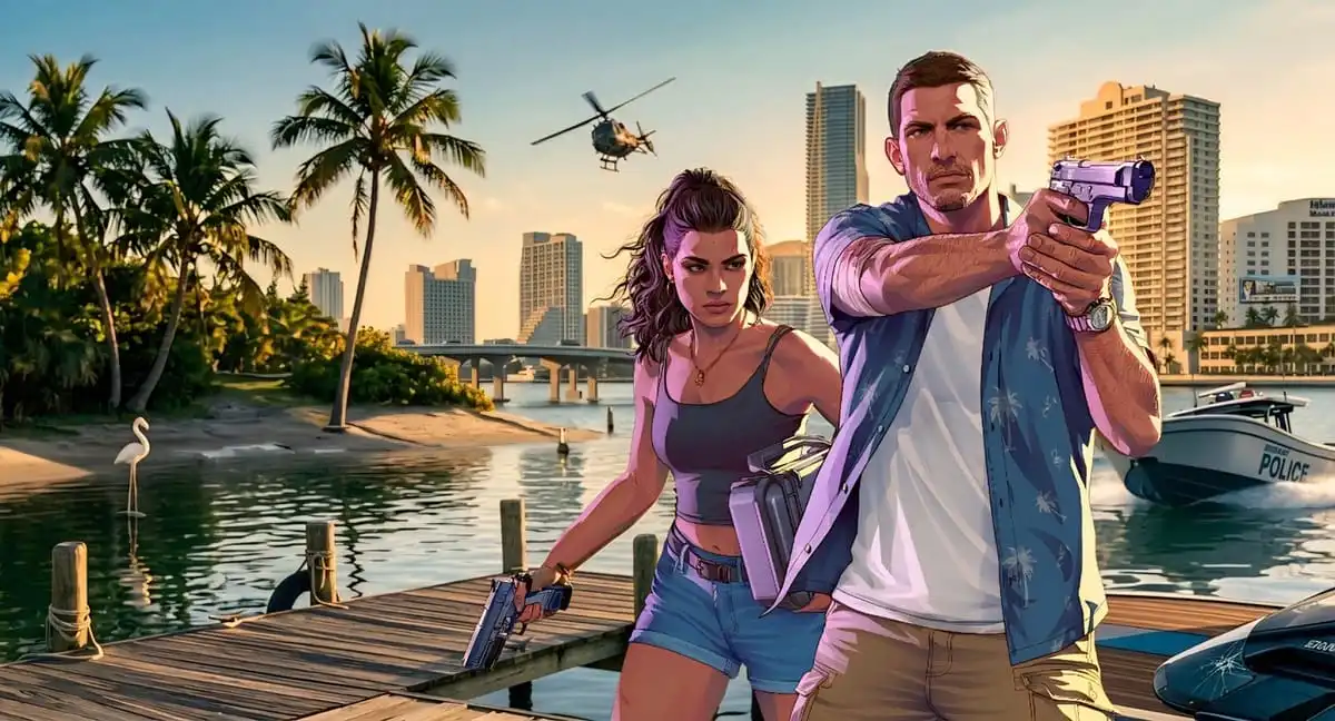 شخصيات لعبة GTA 6 الحقيقية جيسون ولوسيا في مدينة فايس سيتي - Grand Theft Auto VI