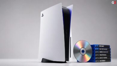 جهاز PlayStation 5 مع أقراص ألعاب في صورة توضح الجدل حول مستقبل الألعاب المادية وتأثيره المحتمل على PS6