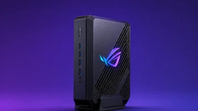 Asus ROG NUC 16 يصل بـ RTX 5070 Ti و32GB بسعر يتجاوز 3100 دولار 1 جهاز Asus ROG NUC 16 للألعاب بتصميم مدمج وشعار ROG بإضاءة RGB
