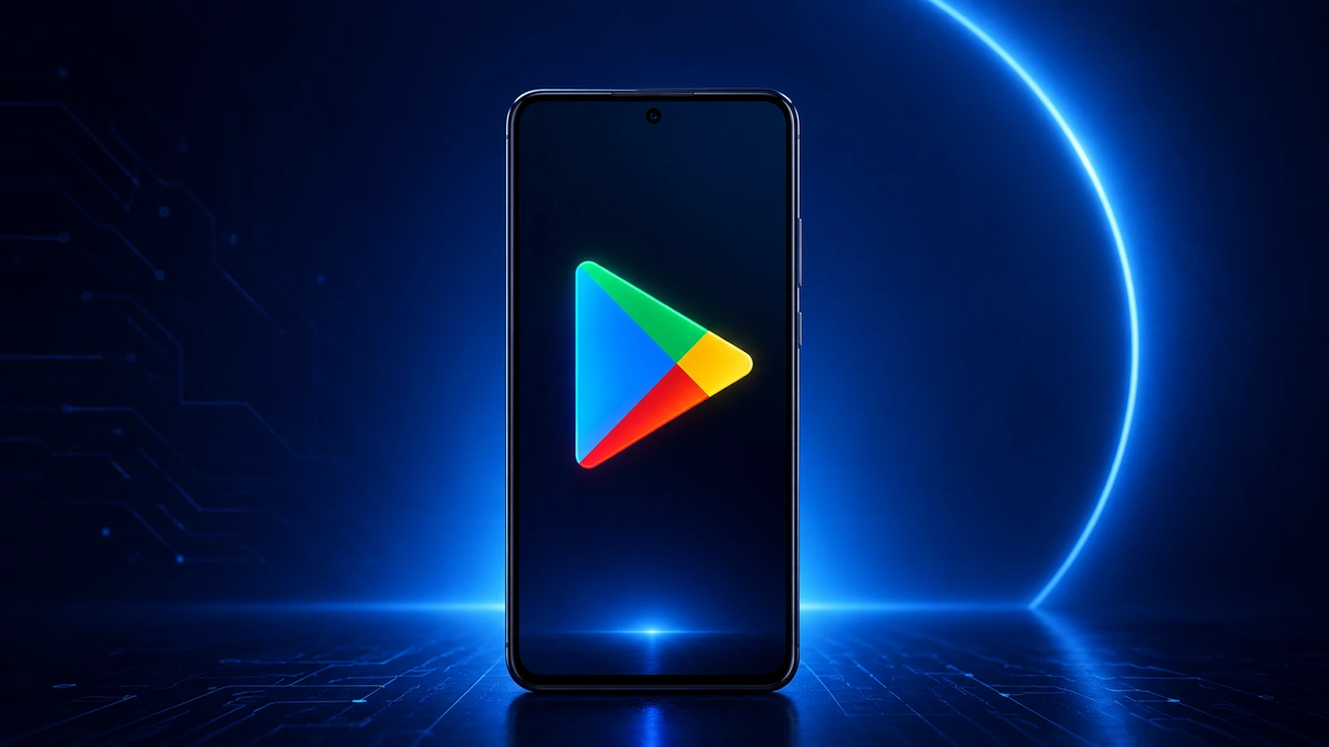 تحديثات Google System لشهر أغسطس 2026.. أبرز الميزات الجديدة 1 هاتف أندرويد يعرض شعار Google Play مع تحديثات Google System