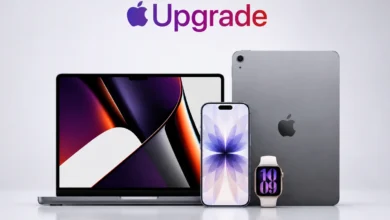 Apple Upgrade: أجهزة آيفون وآيباد وماك وساعة أبل في صورة ترويجية للبرنامج.