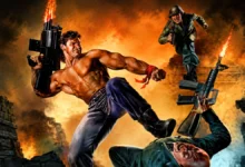 غلاف لعبة Wolfenstein 3D على Xbox 360 في مشهد أكشن قتالي بأسلوب كلاسيكي.