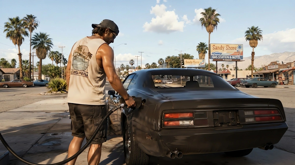 نظام التزويد بالوقود في GTA 6 أثناء تعبئة سيارة في محطة وقود
