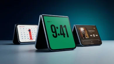 iPhone Duo القابل للطي في وضع نصف الفتح كمنبه وتقويم