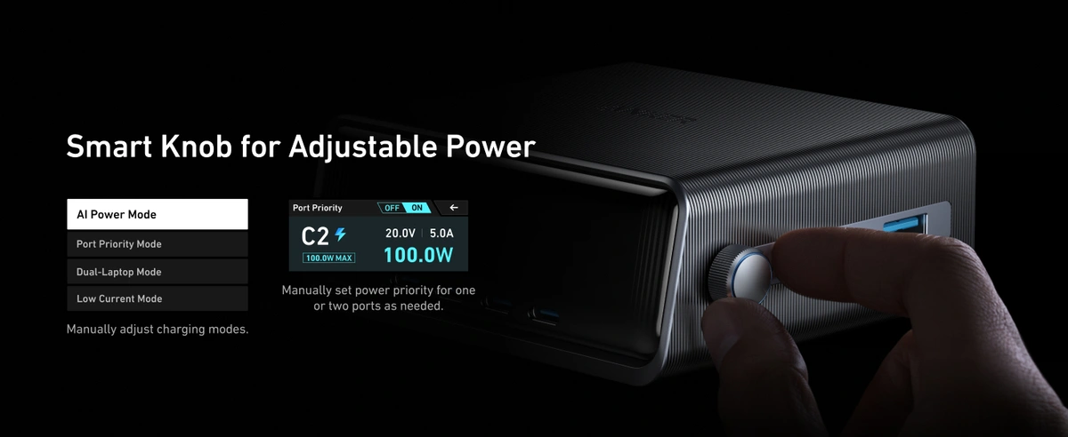 قرص تحكم في Anker Prime Charger للتنقل بين معلومات الشحن