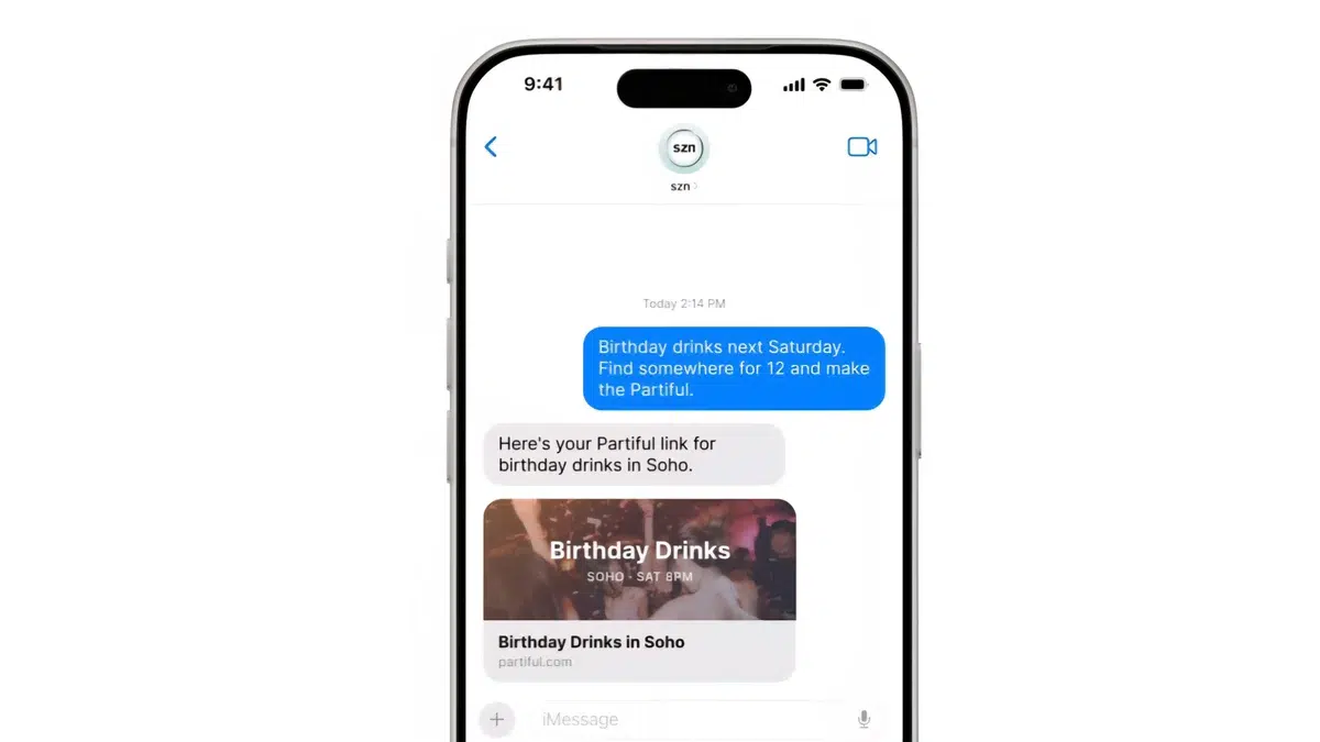 واجهة iMessage مع وكيل الذكاء الاصطناعي szn لتنفيذ المهام