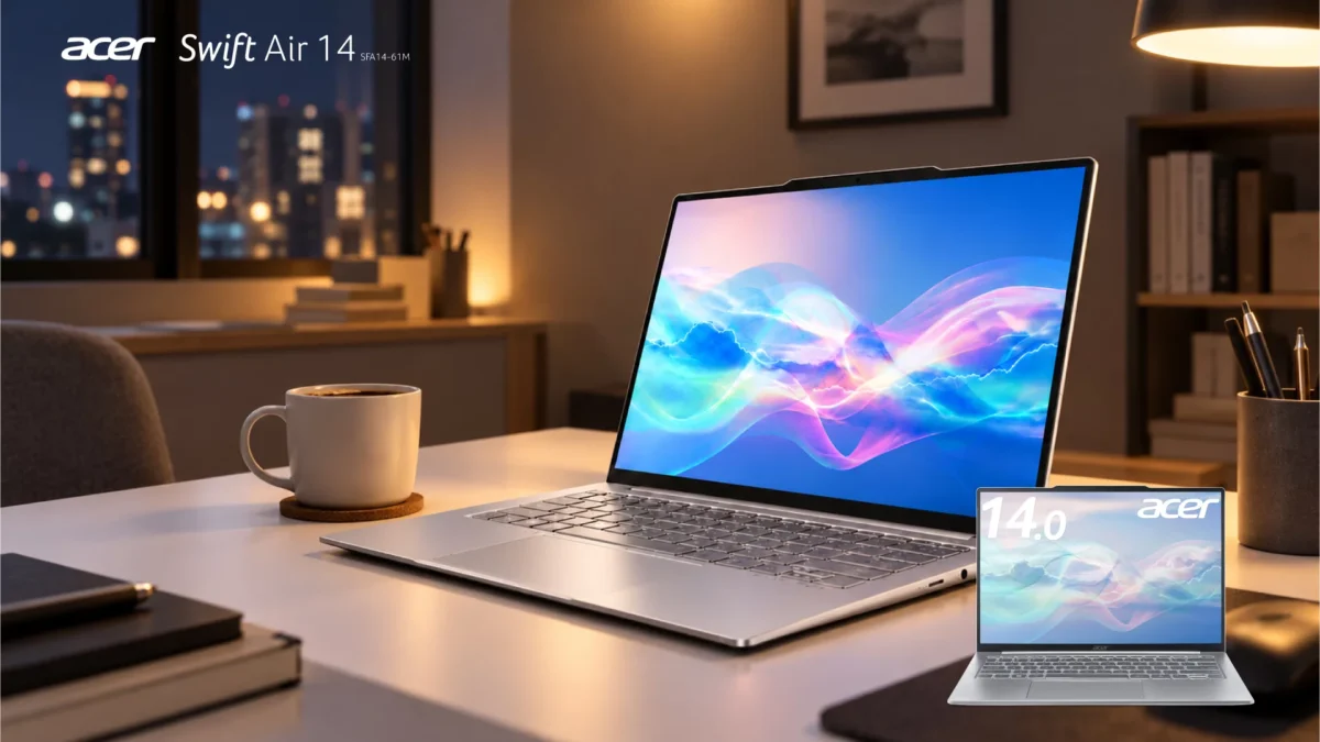 شاشة Acer Swift Air 14 بدقة تصل إلى 2.8K ومعدل تحديث 90Hz مع تغطية ألوان DCI-P3 بنسبة 100%.