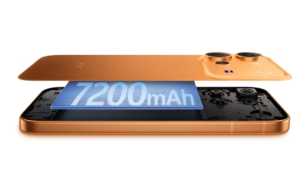 بطارية vivo V80 5G بسعة 7200 مللي أمبير مع دعم الشحن السريع بقدرة 90 واط.
