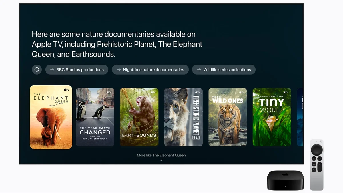 جهاز Apple TV 4K الأسود والريموت الفضي جهاز البث المنزلي من Apple.