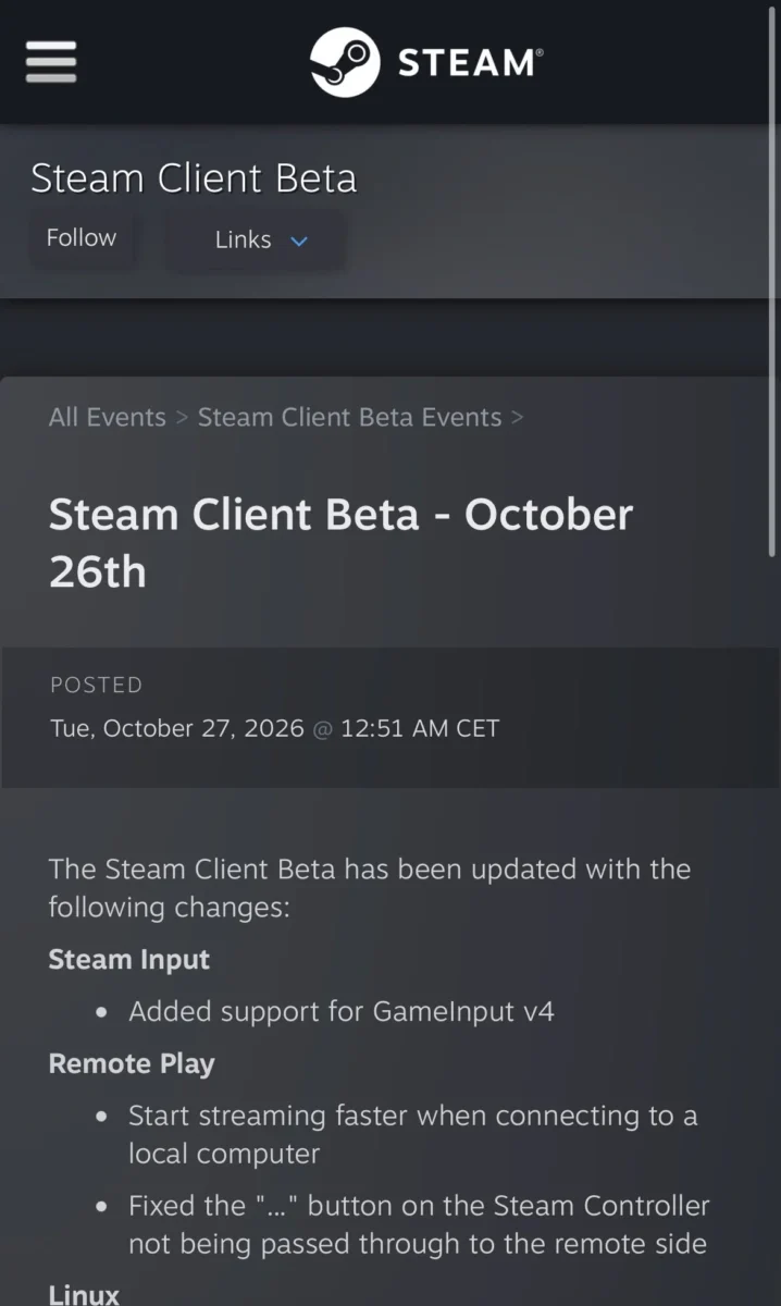 تحديث Steam Client Beta يضيف دعم GameInput 4.0 وتحسينات Remote Play.