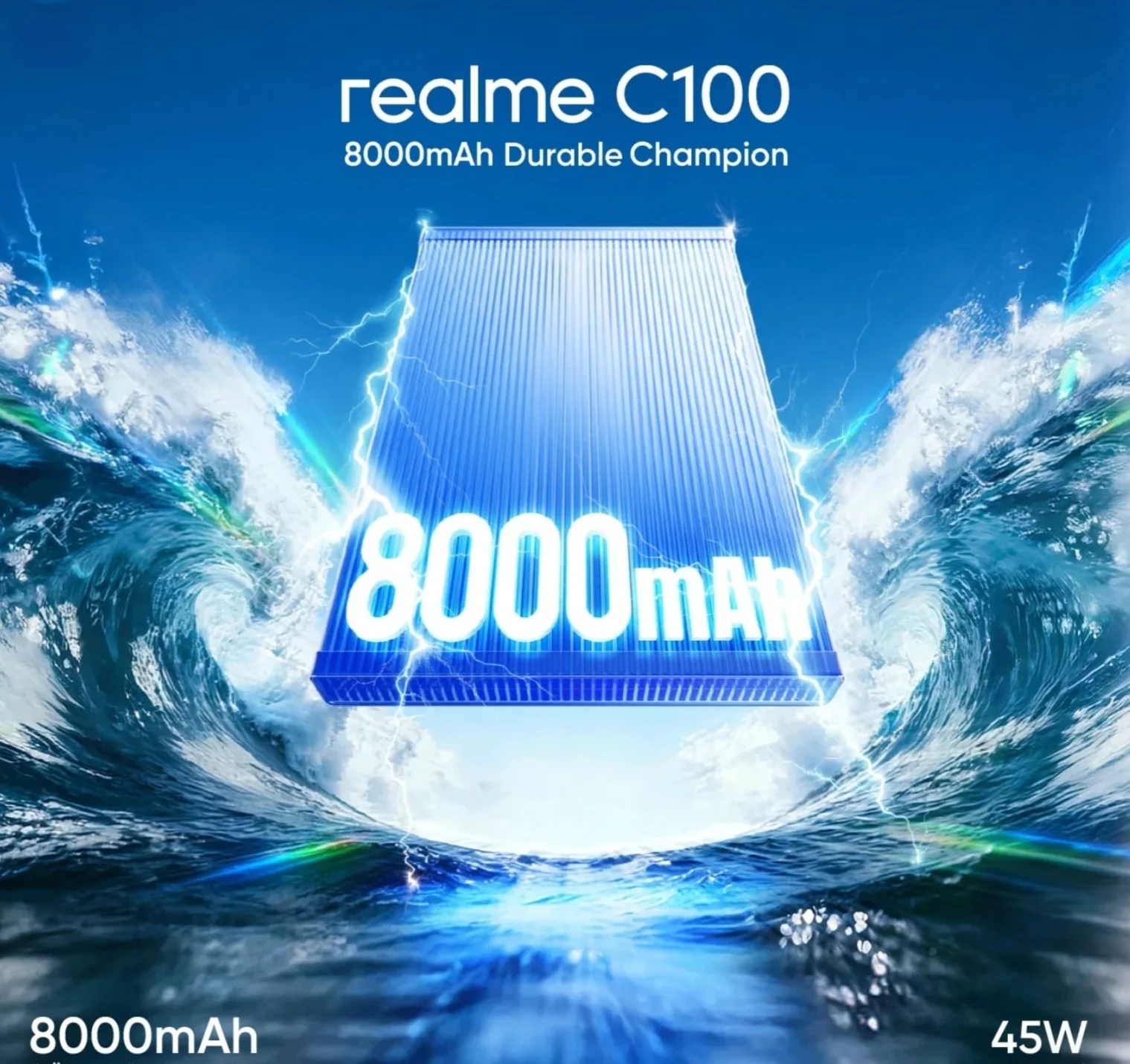 بطارية هاتف realme C100 بسعة 8000 مللي أمبير مع شحن سريع بقدرة 45 وات
