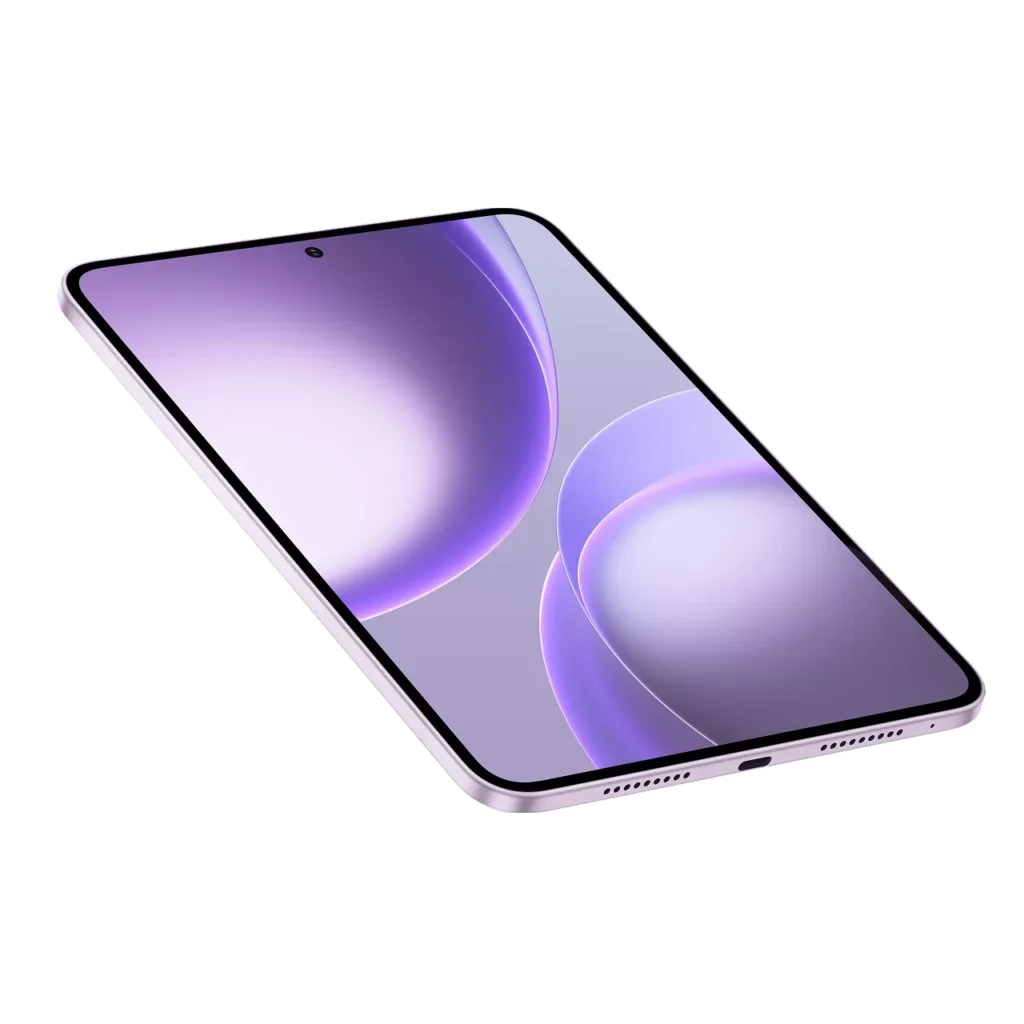 تصميم OPPO Pad Mini باللون البنفسجي اللافندر، بسُمك 5.5 ملم ووزن نحو 280 جرامًا، مع دعم القلم الإلكتروني والغطاء الذكي