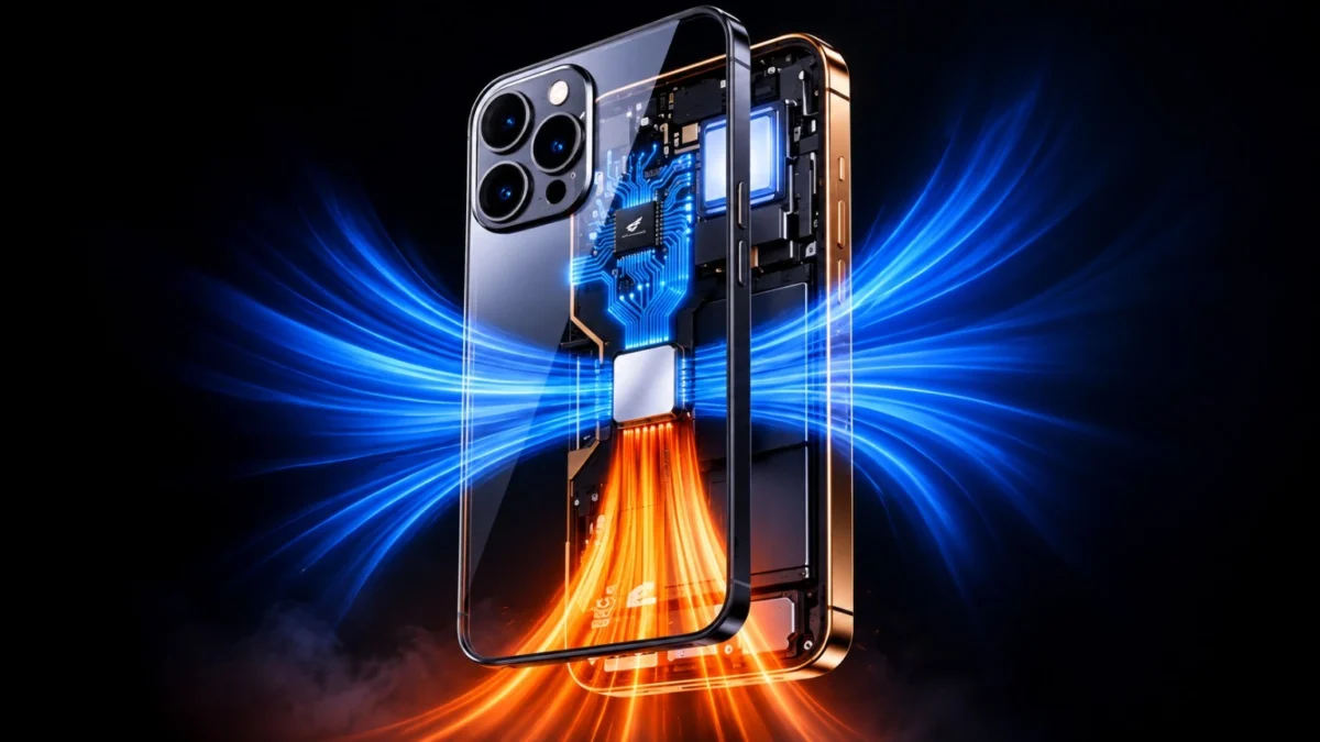 مروحة Infinix الاهتزازية فائقة النحافة ضمن نظام HydroFlow لتبريد المعالج والمكونات الداخلية للهاتف.