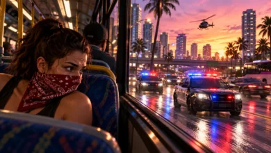 الهروب من الشرطة في GTA 6 بالاختباء داخل الحافلات وسط مطاردة في شوارع Vice City.