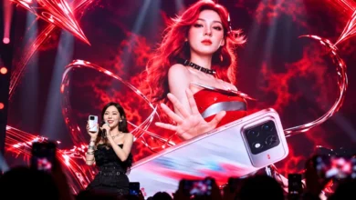 ظهور الممثلة الصينية Zhang Yuxi في حفل إطلاق هاتف Honor WIN 2 مع استعراض الهاتف على المسرح