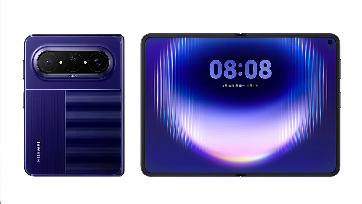 هاتف Huawei Pura X Max القابل للطي مع إظهار الشاشة الداخلية العريضة.