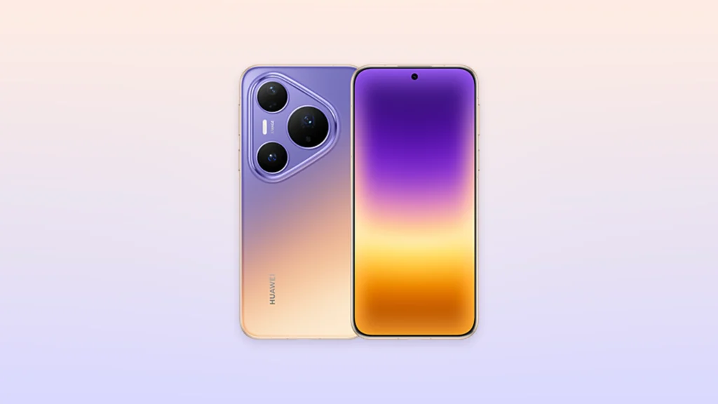 هاتف Huawei Pura 90 Plus باللون البنفسجي والخوخي من الأمام والخلف مع كاميرا خلفية ثلاثية.