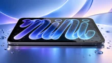 جهاز iPad mini 8 بشاشة OLED وتصميم نحيف مع خلفية بتدرجات الأزرق والبنفسجي