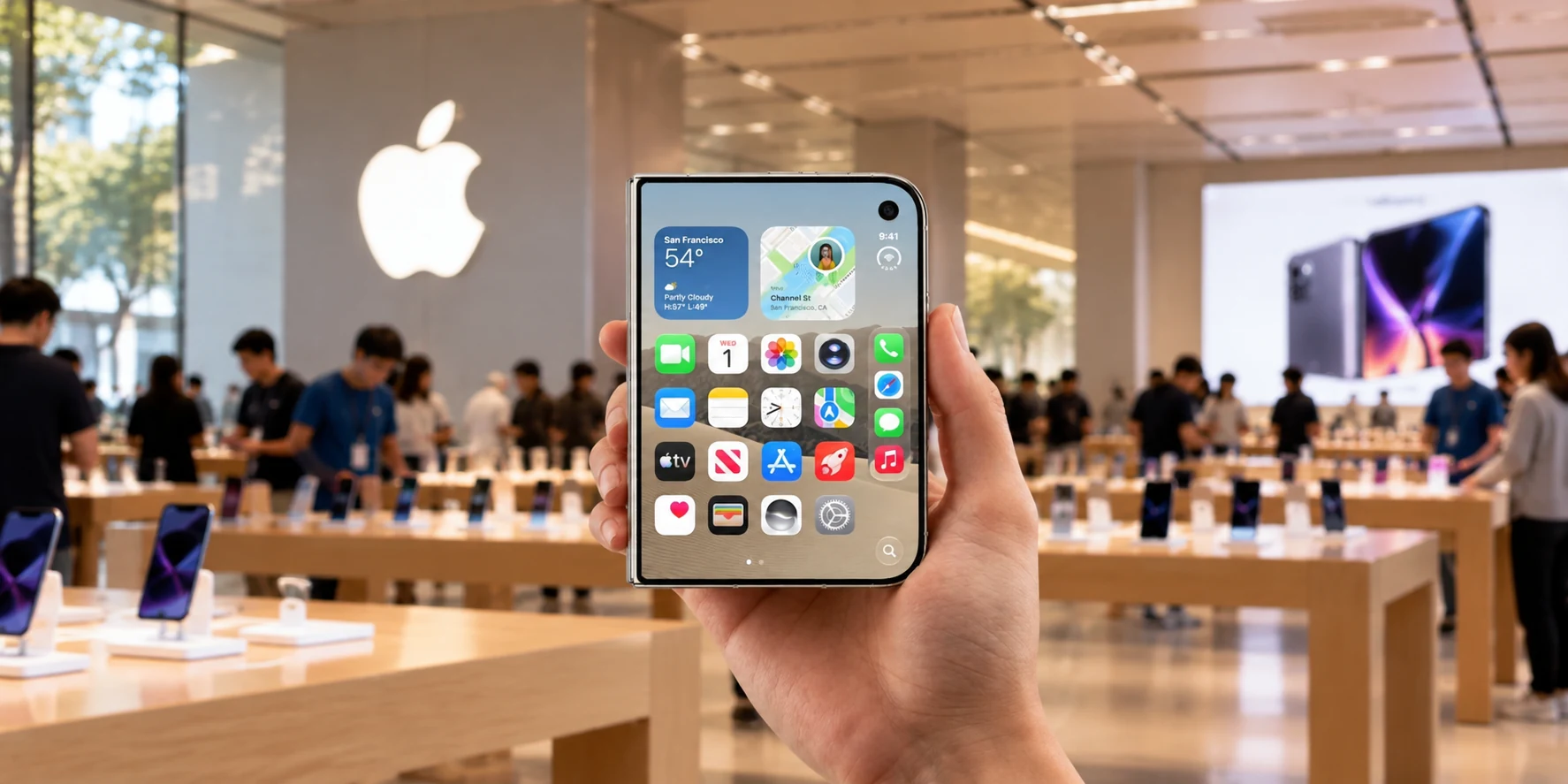 هاتف iPhone Duo داخل متجر Apple بعد شرائه والبحث عن ملحقات