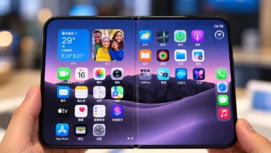 هاتف iPhone Duo القابل للطي بشاشة داخلية كبيرة وثنية واضحة في المنتصف