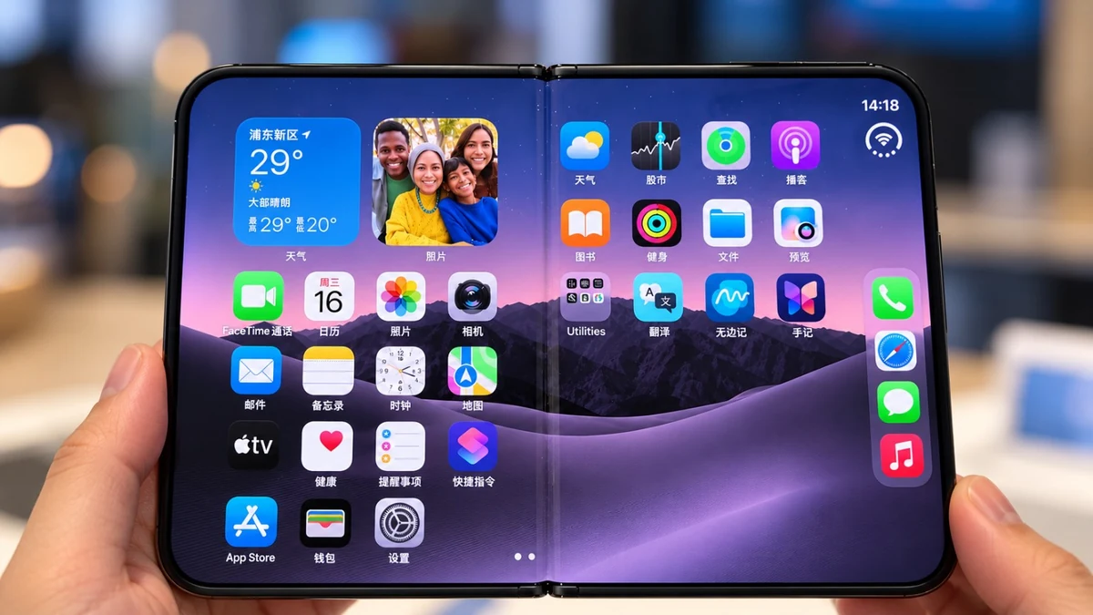 هاتف iPhone Duo القابل للطي بشاشة داخلية كبيرة وثنية واضحة في المنتصف