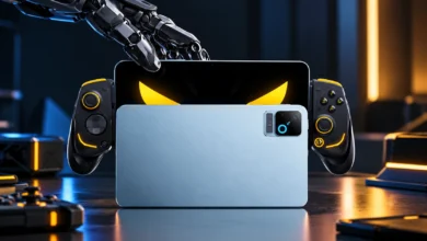 تابلت iQOO Pad Pro للألعاب بتصميم أزرق وشاشة أمامية