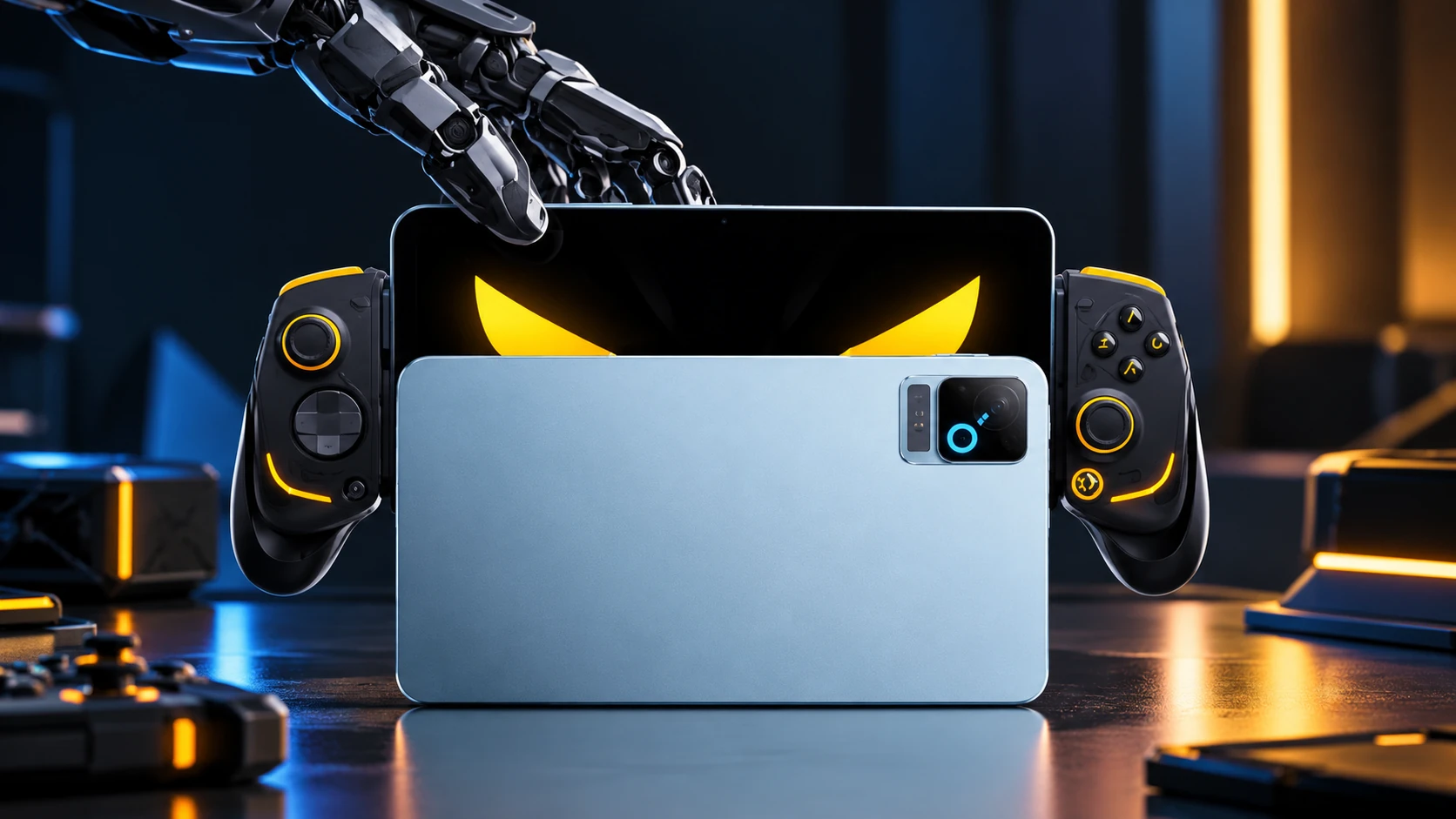 تابلت iQOO Pad Pro للألعاب بتصميم أزرق وشاشة أمامية