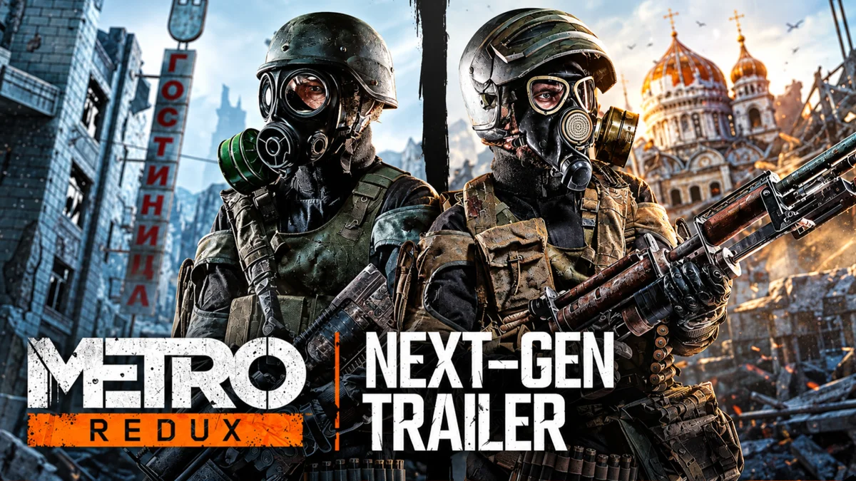 تحديث Metro Redux برسومات محسّنة يظهر جنديين يرتديان أقنعة الغاز وسط مدينة مدمرة، مع إعلان نسخة الجيل الجديد.
