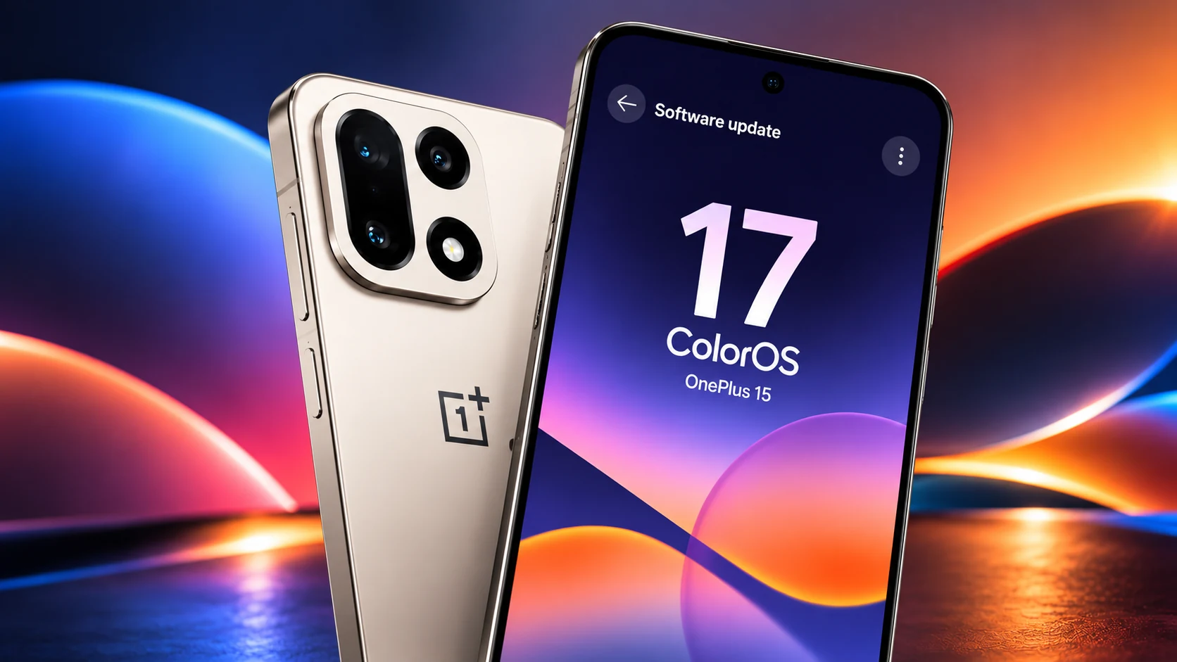 هاتف OnePlus 15 مع واجهة ColorOS 17 وشاشة التحديث الجديدة.