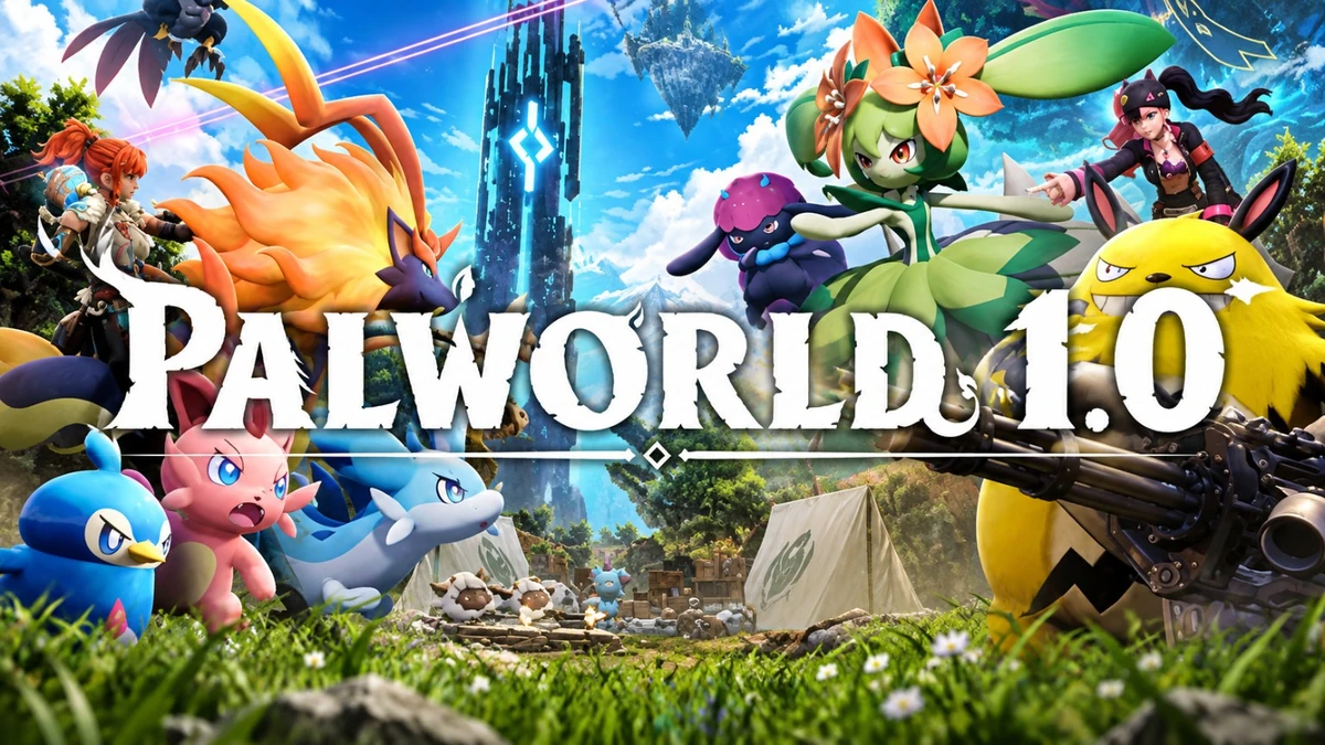 لعبة Palworld 1.0 وشخصيات البال الملونة في عالم مفتوح