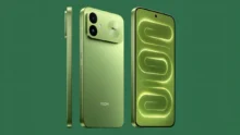 هاتف REDMI K100 باللون الأخضر مع عرض التصميم الخلفي والشاشة ووحدة الكاميرات.