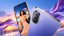 هاتف Samsung Galaxy F70 5G باللون البنفسجي مع كاميرا رئيسية بدقة 50 ميجابكسل.
