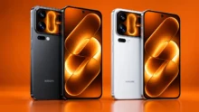 هاتف Xiaomi 18 Pro وXiaomi 18 Pro Max باللونين الأسود والأبيض مع تصميم الكاميرات الخلفية والشاشة الأمامية.