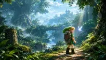 أنسب نص بديل (ALT) للصورة البارزة: مشاهد من لعبة Zelda: Ocarina of Time Remake تظهر لينك في غابة هايرول قبل إطلاقها على Nintendo Switch 2